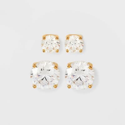 A New Day Cubic Zirconia Stud Earrings, 14K Gold Plated
