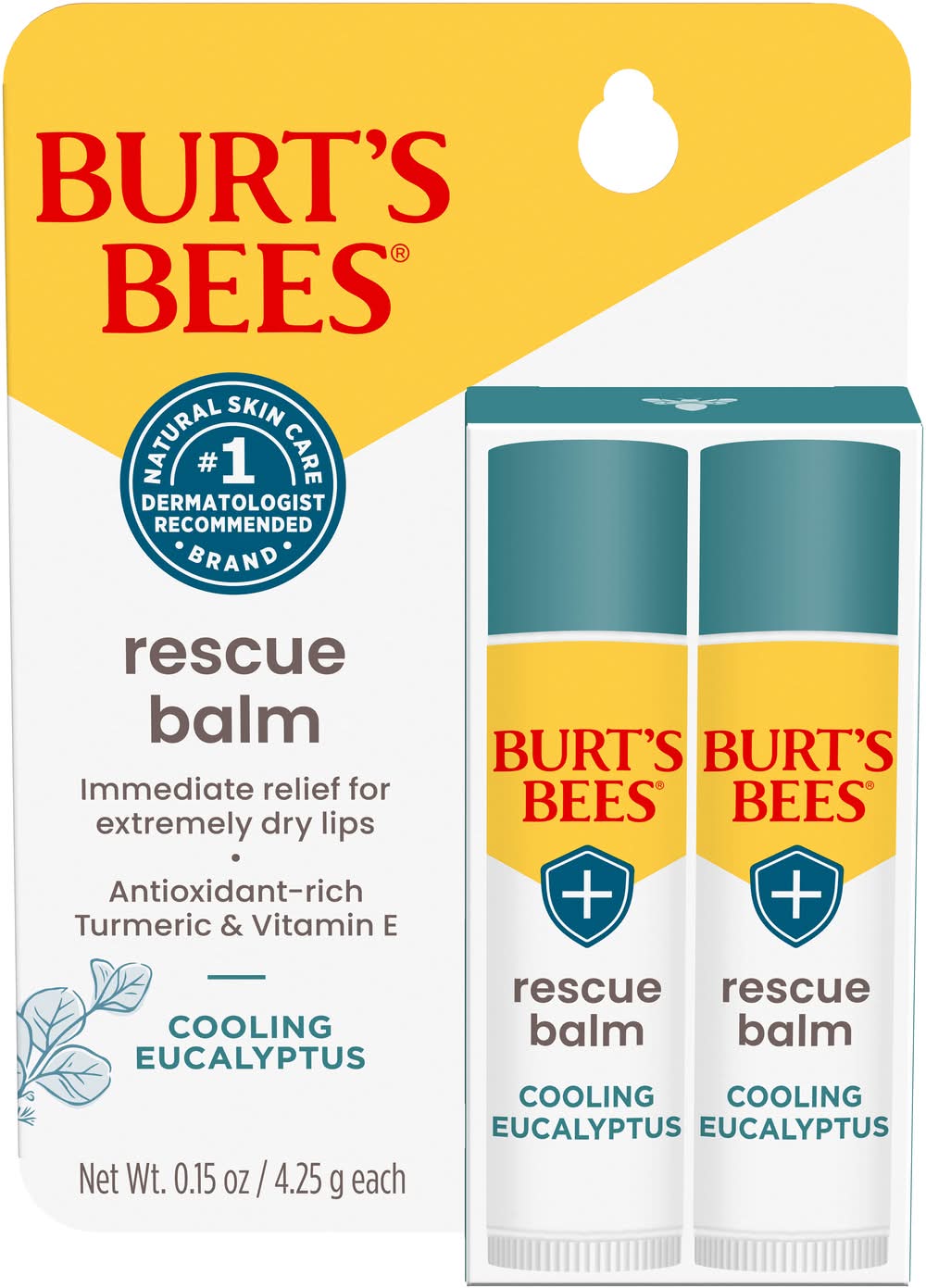 Burt's Bees 100% Natural Rescue Lip Balm, Cooling Eucalyptus