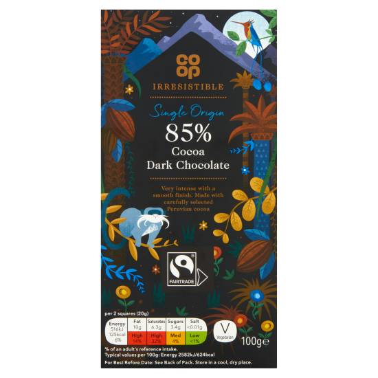 Co-Op Irresistible Fairtrade Single Origin 85% Cocoa Dark Chocolate 100g