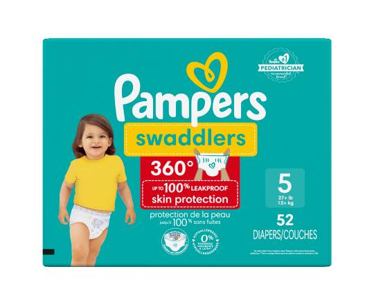 Pampers Swaddlers Disposable Baby Diapers, Size 5 (52 ct)