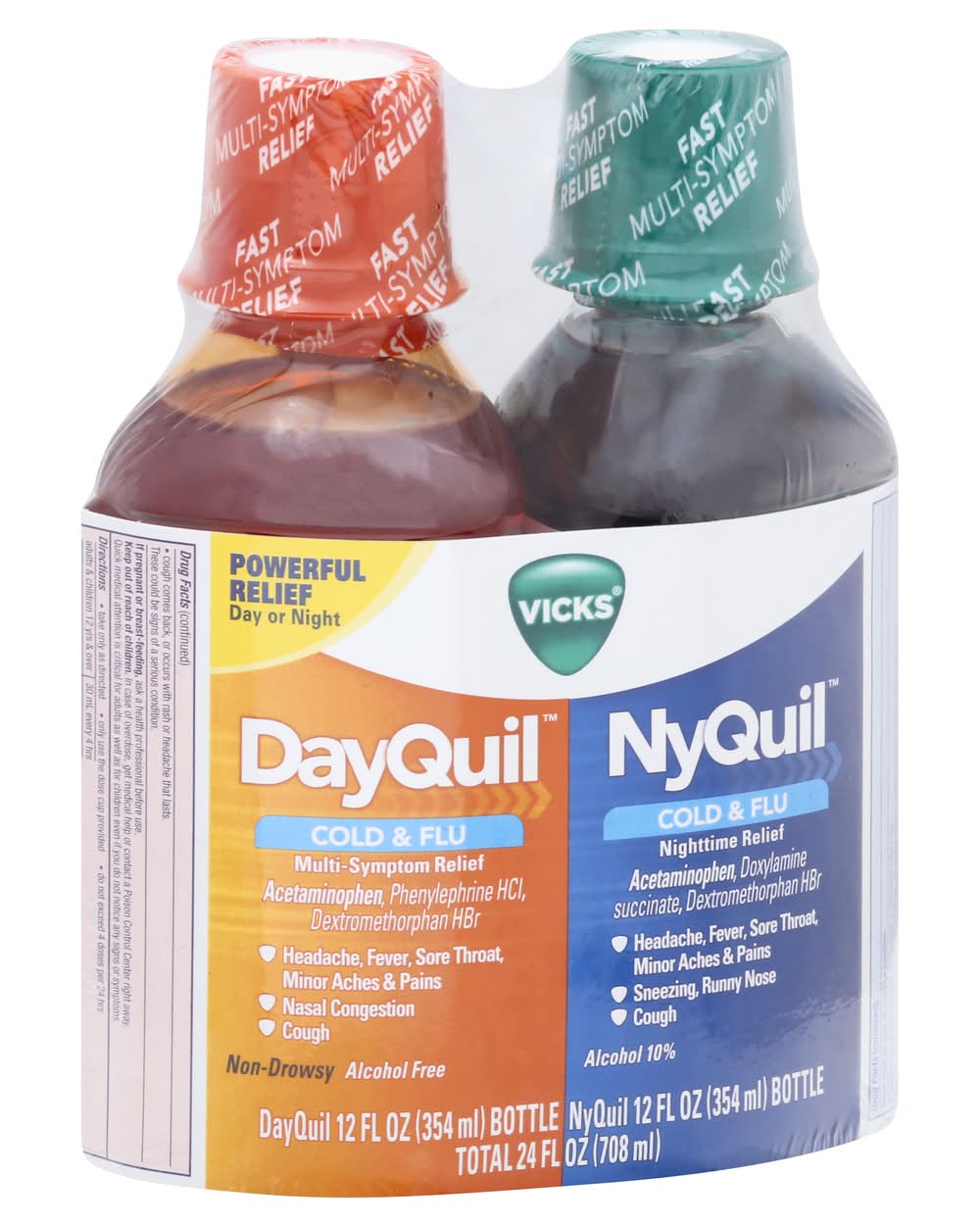 Vicks Dayquil & Nyquil Cold & Flue Relief Liquid For Day & Night Combo (2 x 12 fl oz)