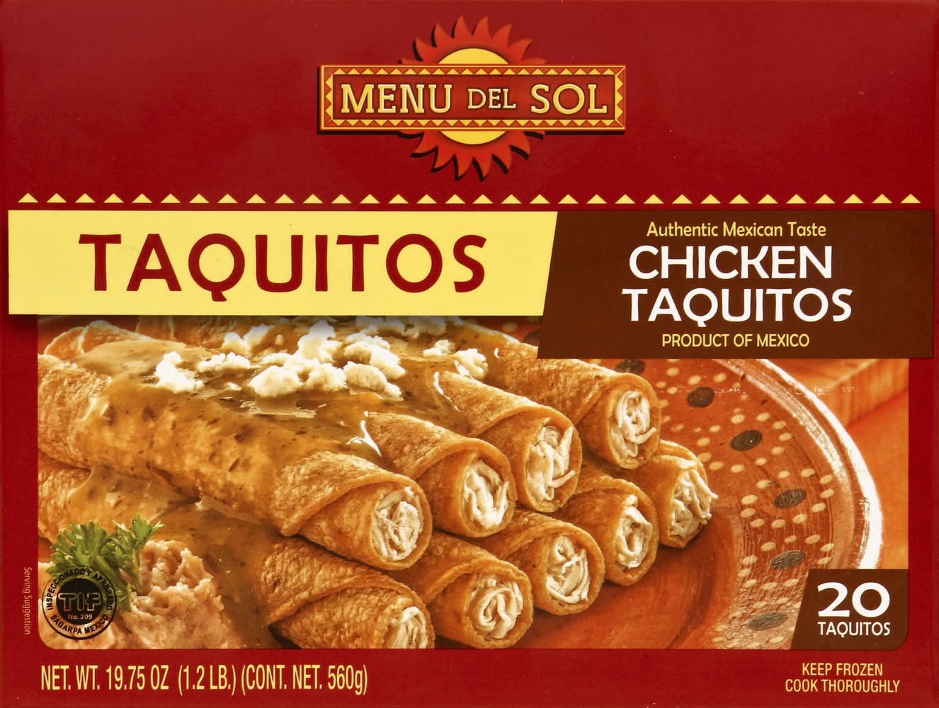 Menu del Sol Chicken Taquitos (19.8 oz, 20 ct)