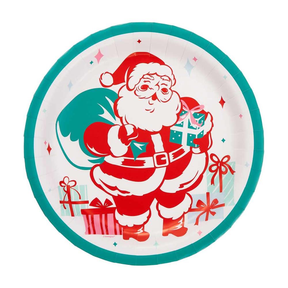 Unique Santa Christmas Round Paper Plates, 9 in (8 ct)