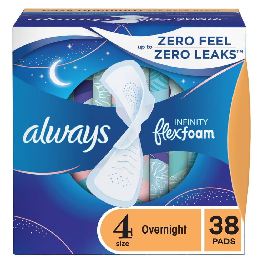 Always Infinity Flexfoam Pads For Women, Size 4, Overnight Absorbency, Unscented, 38 Count