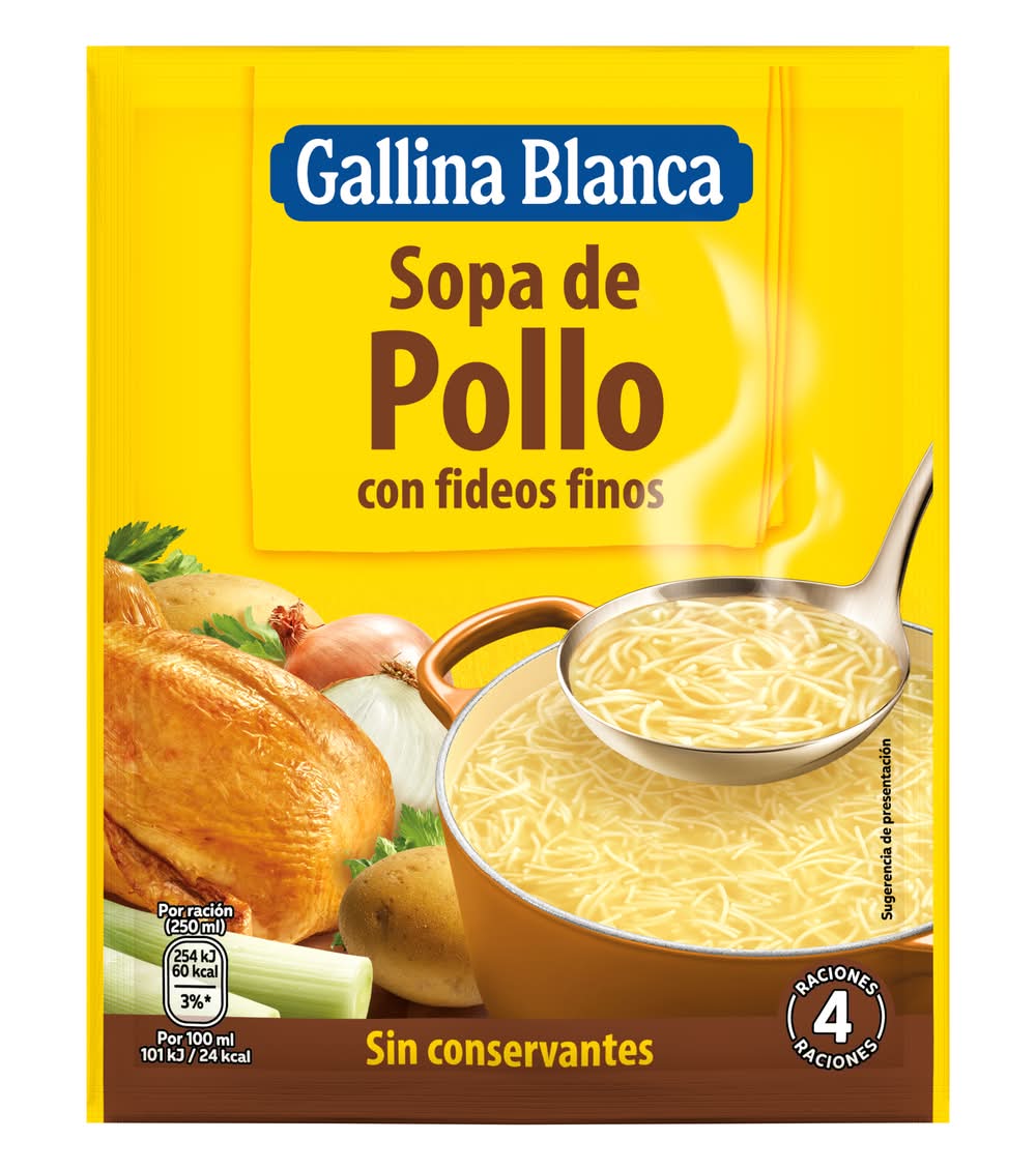 Sopa deshidratada de pollo con fideos finos · Gallina Blanca (71 g)