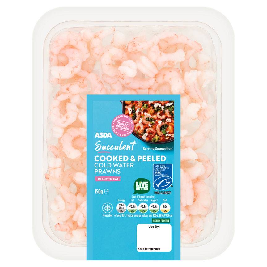 Asda Succulent Cooked & Peeled Cold Water Prawns 150g