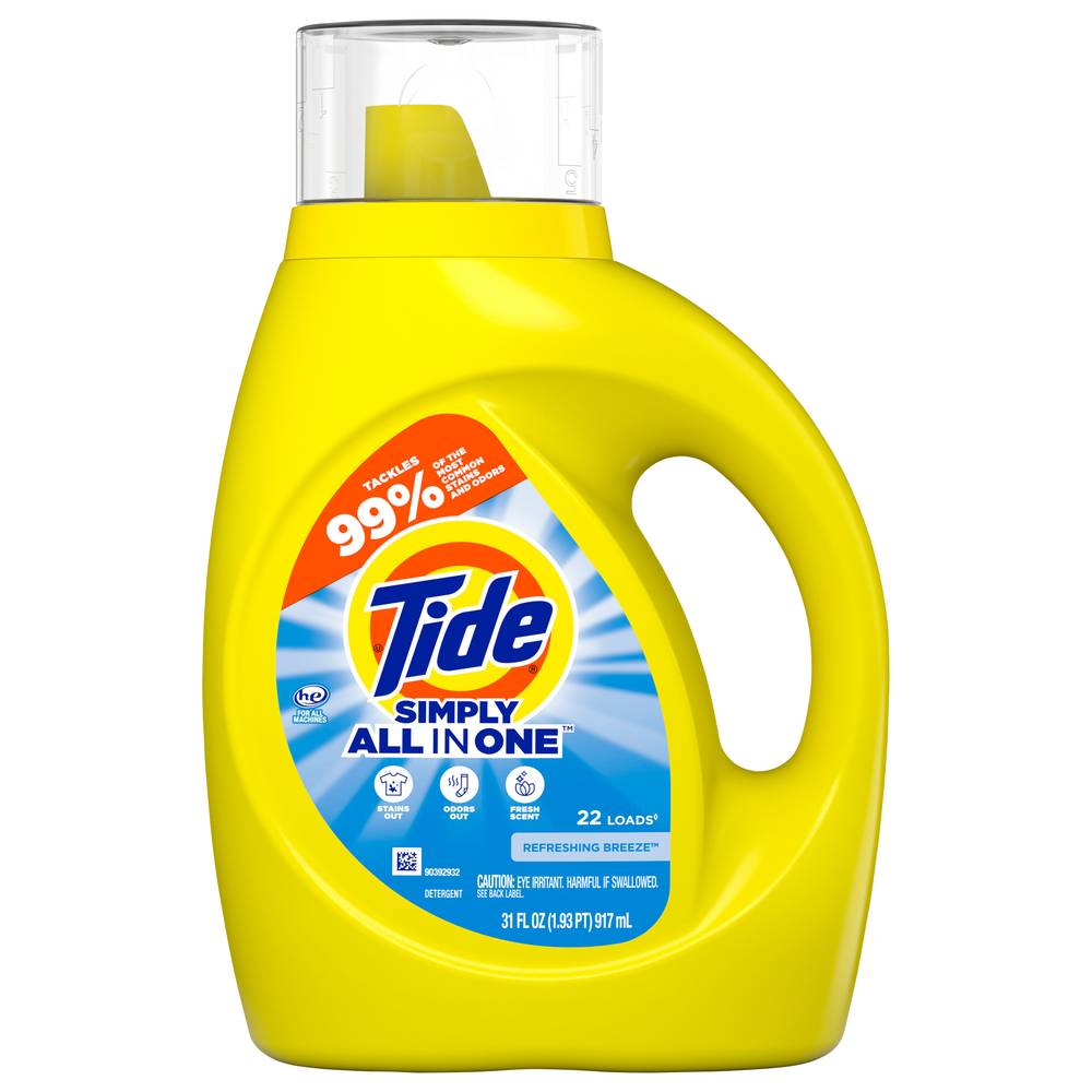 Tide Simply All in One Liquid Detergent, Refreshing Breeze, 22 Loads (31 fl oz)