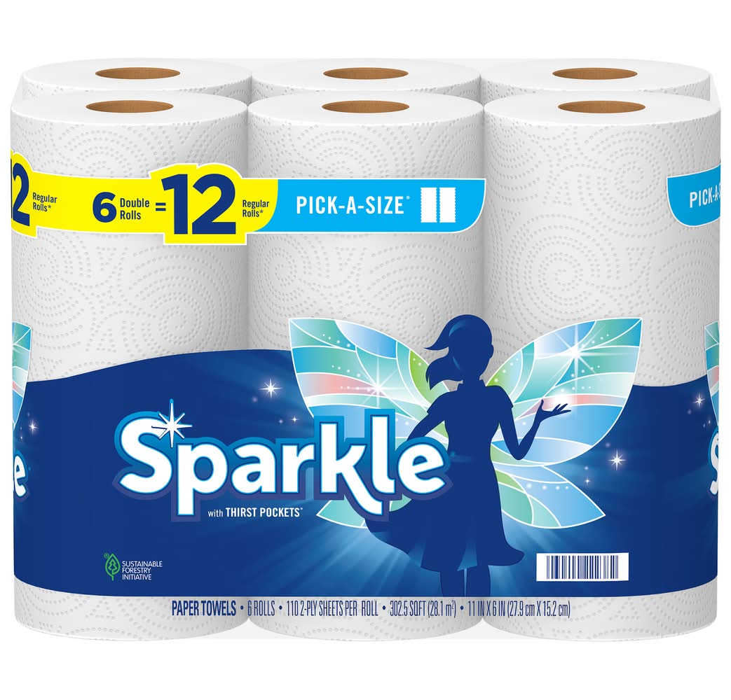 Sparkle With Thirst Pockets Paper Towel Double Rolls, 11x6 in, Modern White (3.2 lbs, 6 ct)