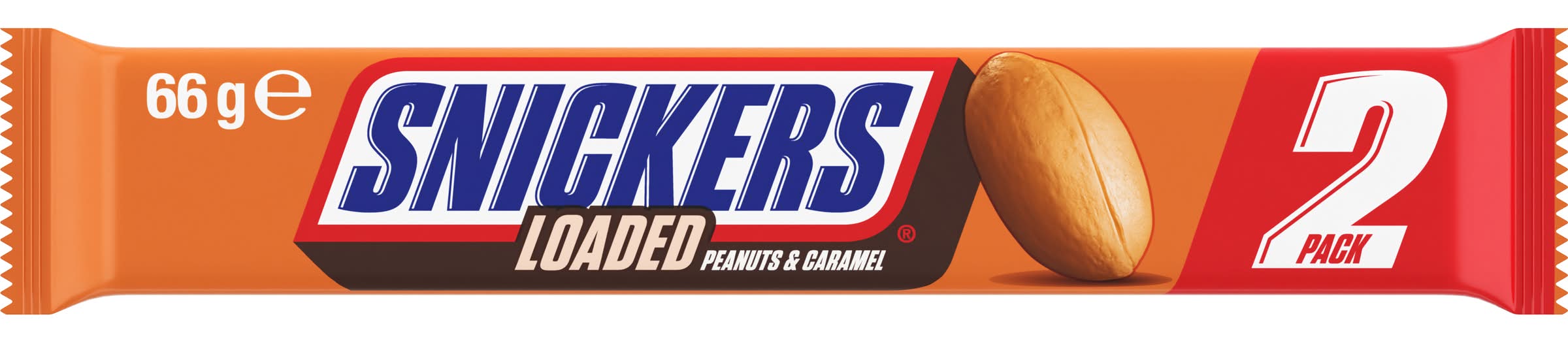 Snickers Loaded Milk Chocolate Bar, Peanuts & Caramel (66g, 2 pack)