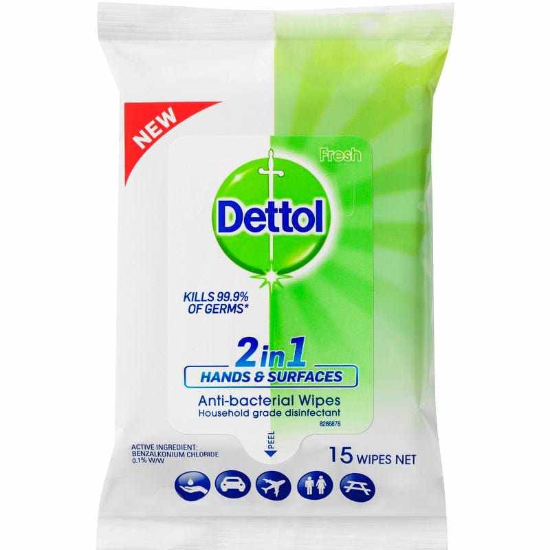 DETTOL 2in1 AntiBact. Wipes 15pk