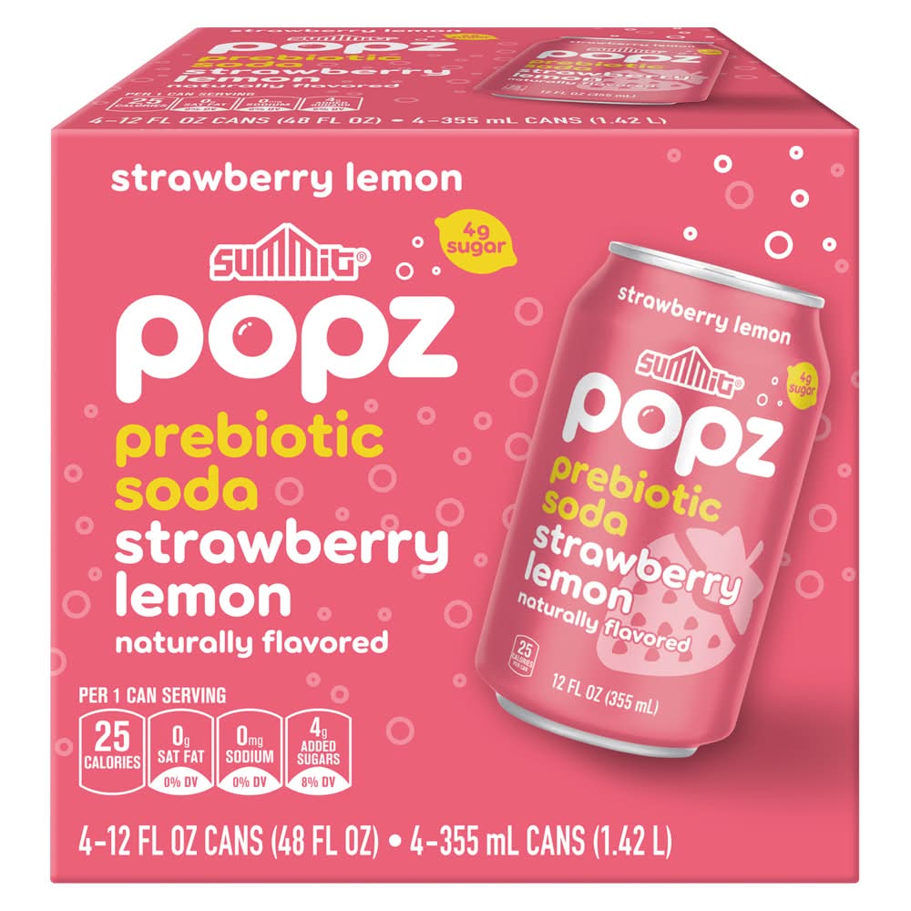 Summit Popz Prebiotic Soda, Strawberry Lemon (4 x 12 fl oz)