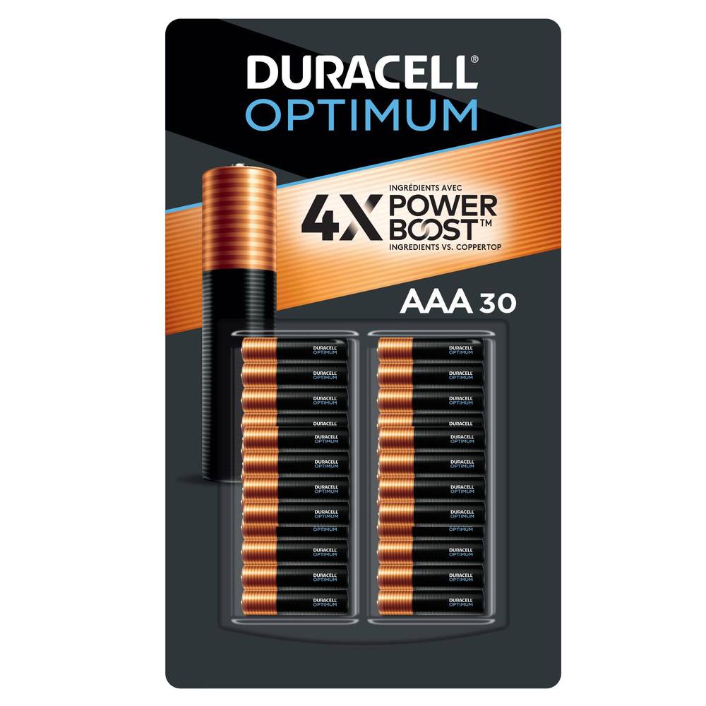 Duracell Piles AAA Optimales Avec Augmentation de Puissance (30 unités) - Optimum AAA Batteries with Power Boost (30 units)