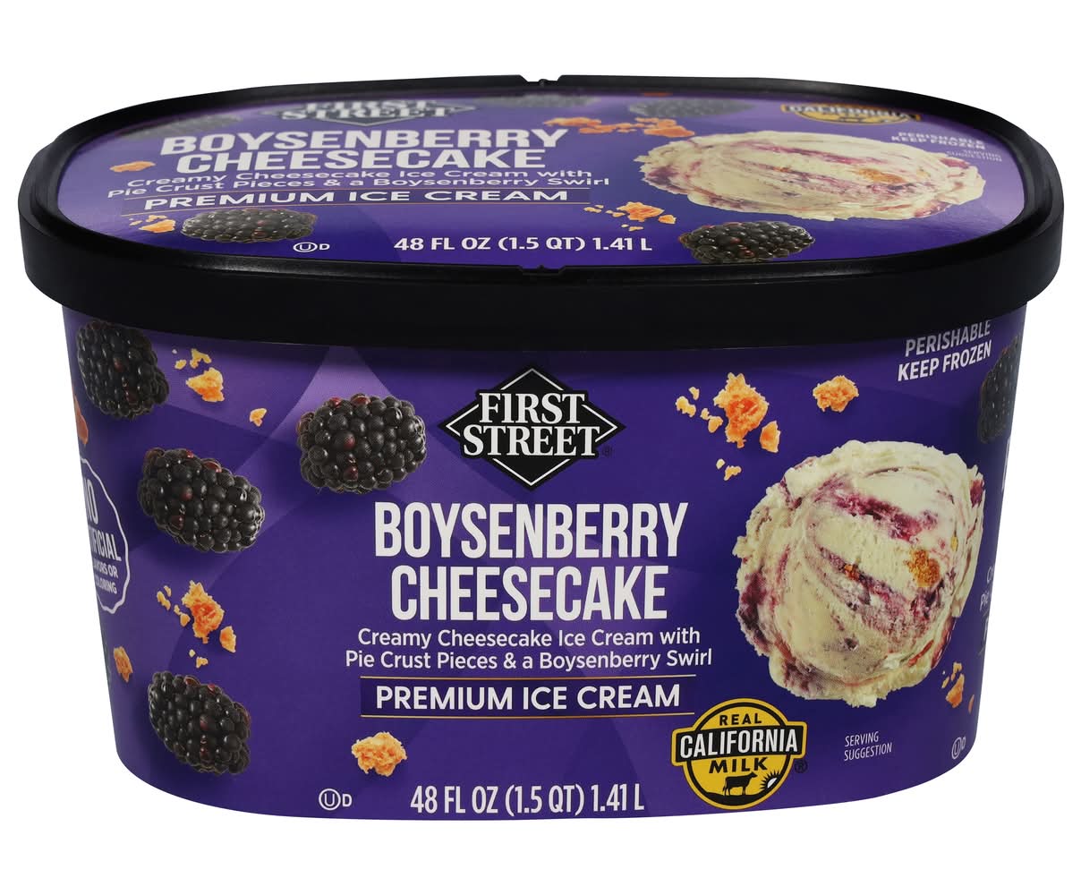 First Street Premium Ice Cream, Boysenberry Cheesecake (48 fl oz)