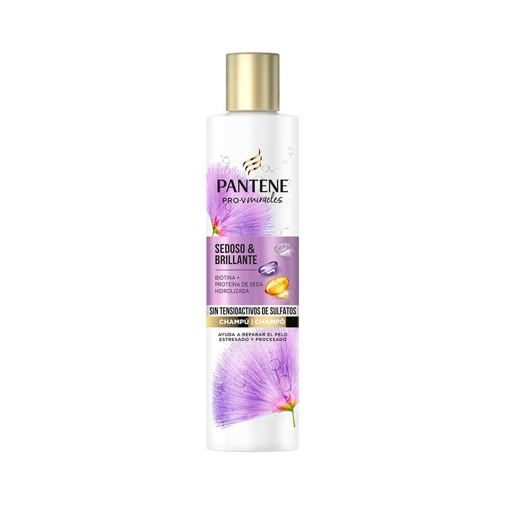 Pantene Pro-V Miracles Champú Sin Sulfatos Sedoso & Brillante, Con Biotina + Proteína De Seda Hidrolizada, 225ml