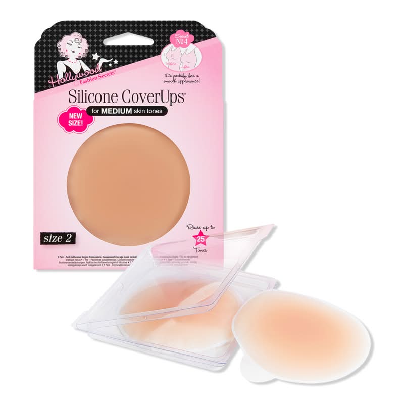 Hollywood Fashion Secrets Silicone CoverUps Size 2, Self-Adhesive Nipple Concealers Medium