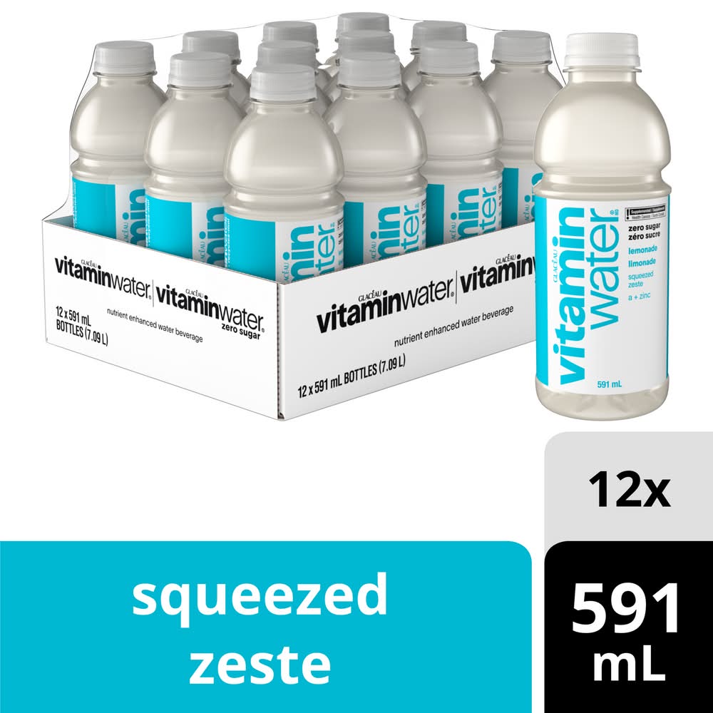 Vitaminwater Zero Sugar Nutrient Enhanced Water, Lemonade (12 x 591 ml)