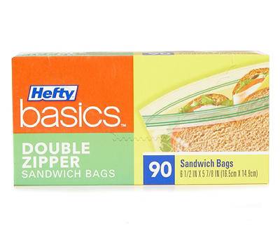 Hefty Basics Double Zipper Sandwich Bags, 16.5x14.9cm (90 ct)