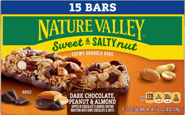 Nature Valley Chewy Granola Bars, Dark Chocolate Peanut & Almond (15 ct, 1.2 oz)