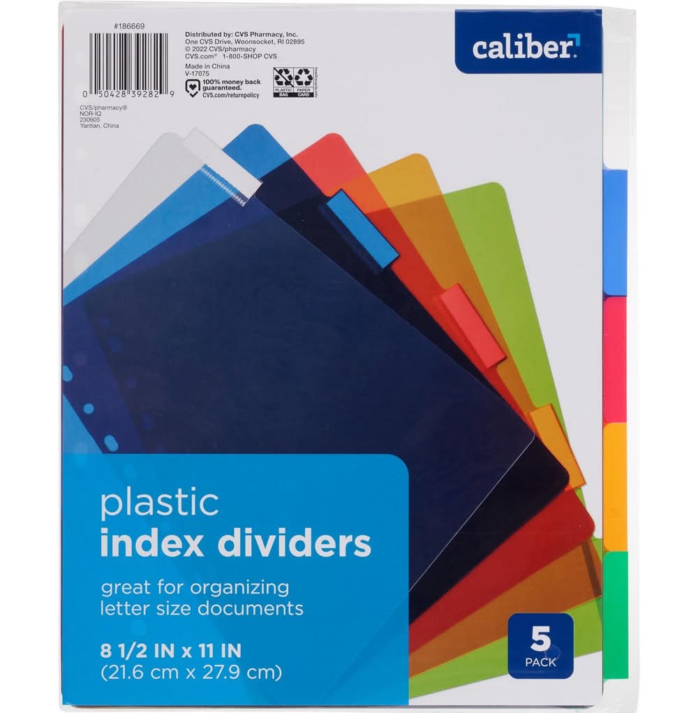 Caliber Index Poly Binder Dividers, Multi Colour (5 ct)