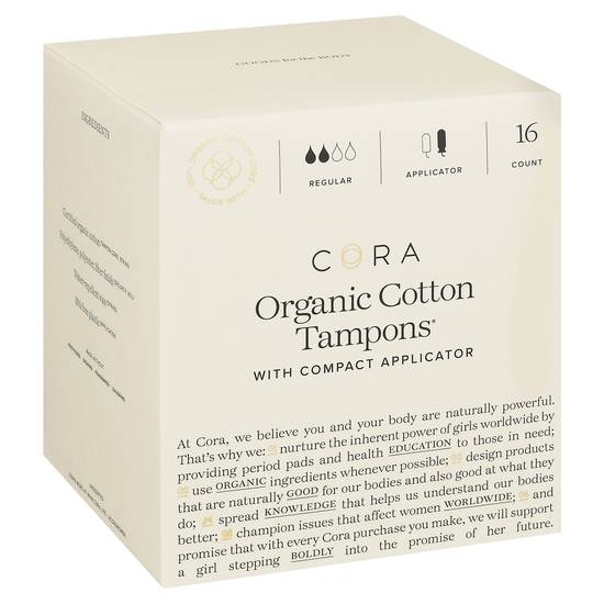 Cora Regular Absorbency Organic Cotton Tampons