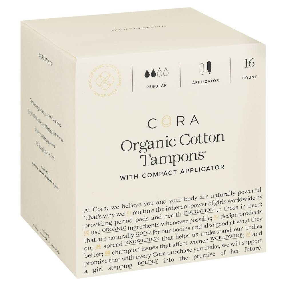 Cora Regular Absorbency Organic Cotton Tampons (3.2 oz)