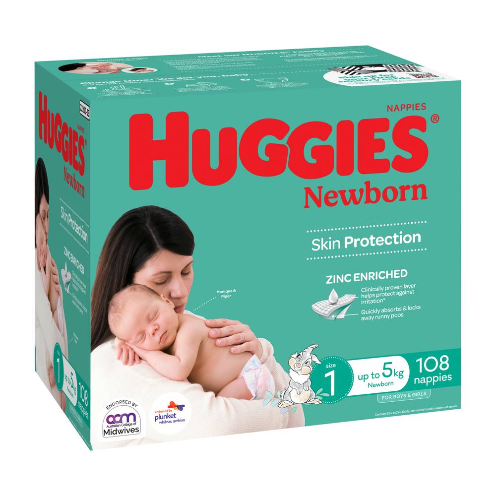 Huggies Newborn Nappies Size 1 (up to 5kg) 108 pack