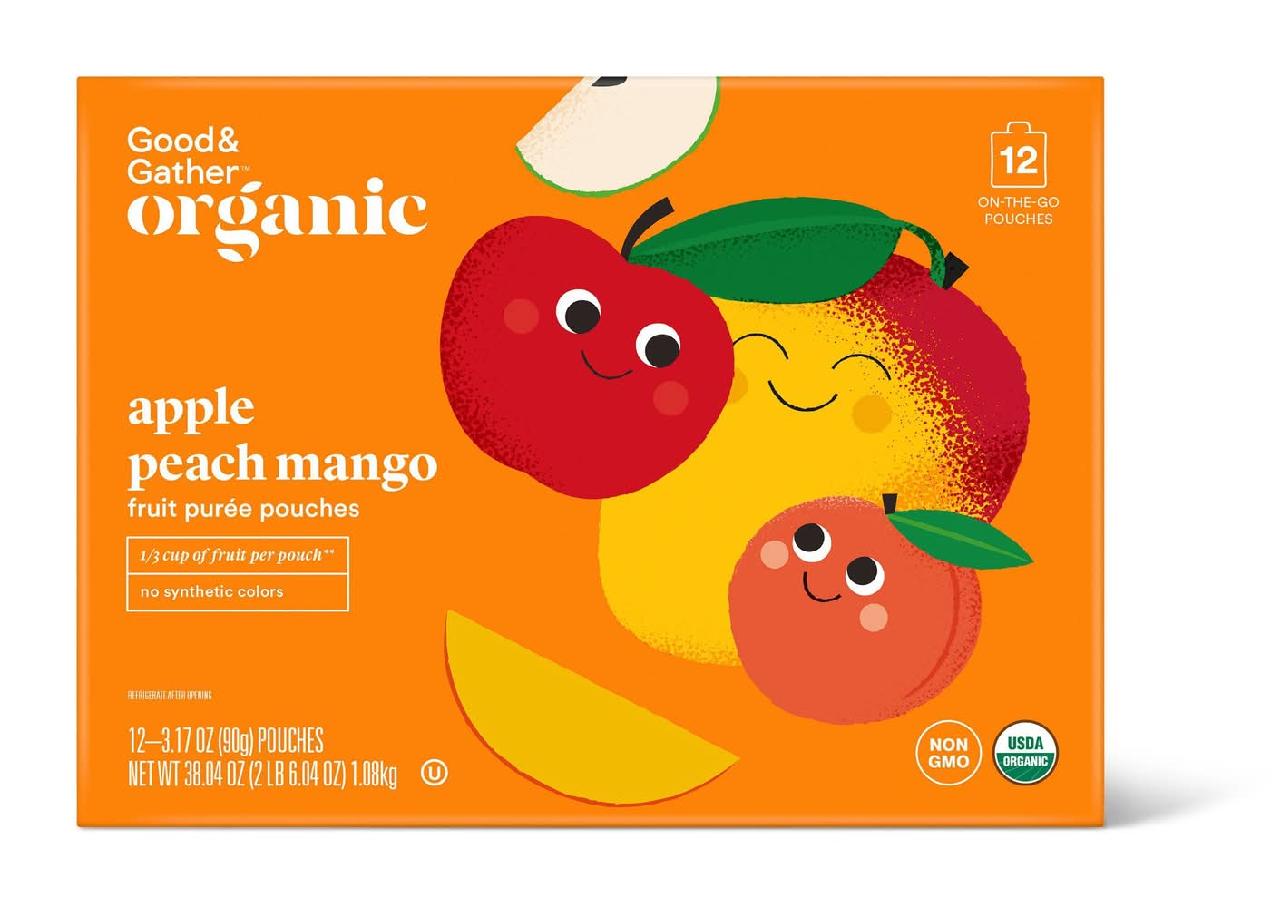 Good & Gather Organic Fruit Puree Pouches, Apple Peach Mango (12 x 3.17 oz)