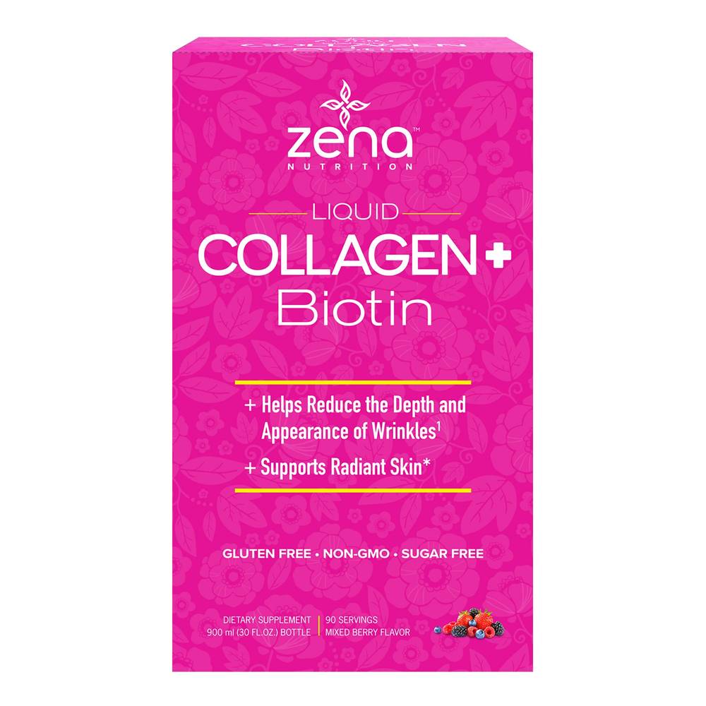 Zena Nutrition Collagen Plus Biotin Dietary Supplement, Mixed Berry (30 fl oz)