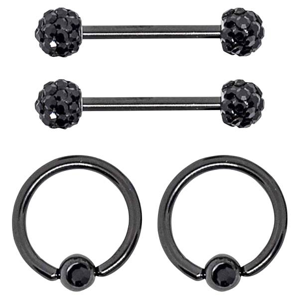 Transfix 14G 4 Pack Black Front Facing Barbell With Gems