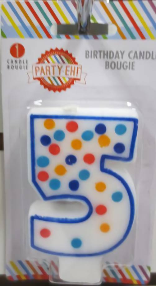 Party-Eh! Polka Dot Birthday Candle Number 5 (1 unit)