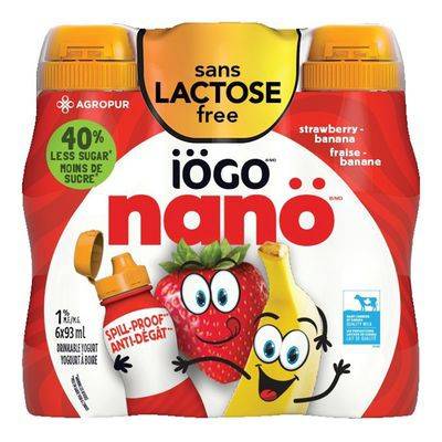 Iögo yogourt à boire à saveur de fraise et banane 1 %, nano (6 x 93 ml) - nanö strawberry-banana drinkable yogurt 1% (6 x 93 ml)