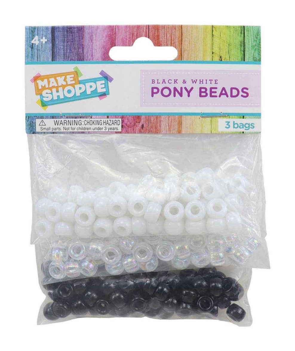 Make Shoppe Pony Beads, Black-White (1.8 oz, 3 ct)