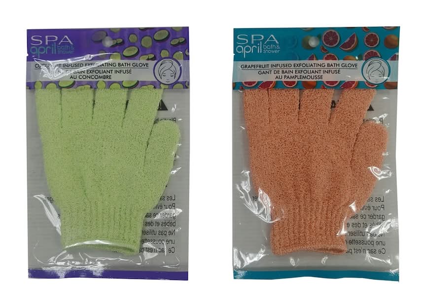 April Bath & Shower Infused Exfoliating Bath Gloves, Coconut-Citrus, Cream-Lavender (2 pack)