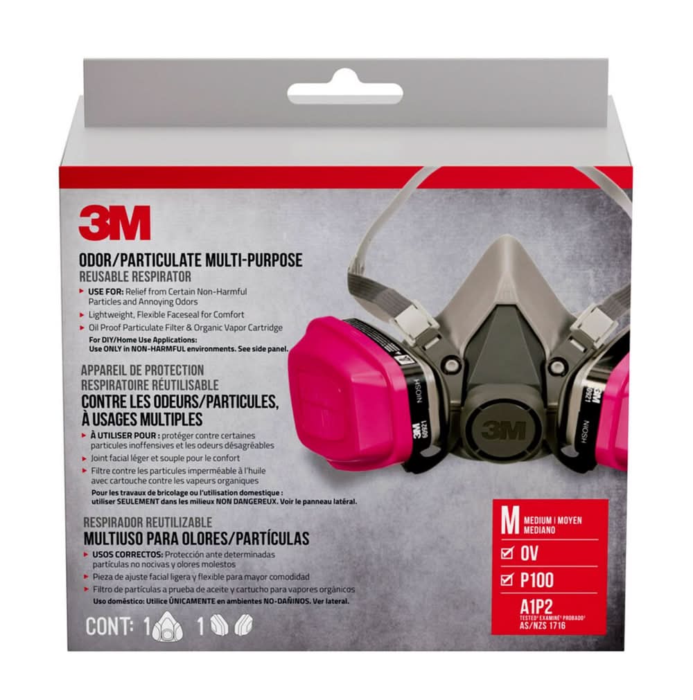 3M P100 Multi-Purpose Half Face Respirator Valved Multicolored M 1 Pc