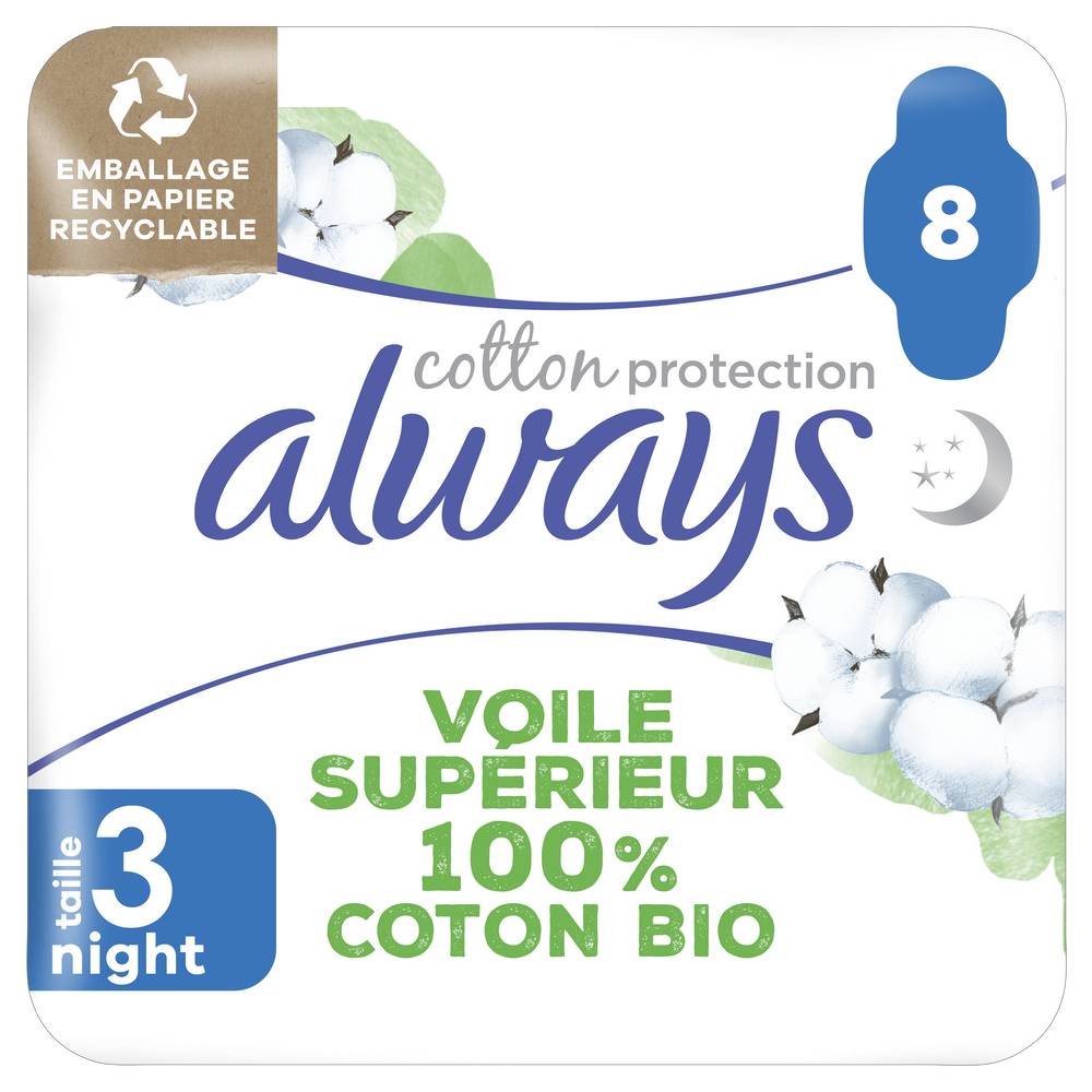 Always - Cotton protection night serviettes avec ailettes (54g)