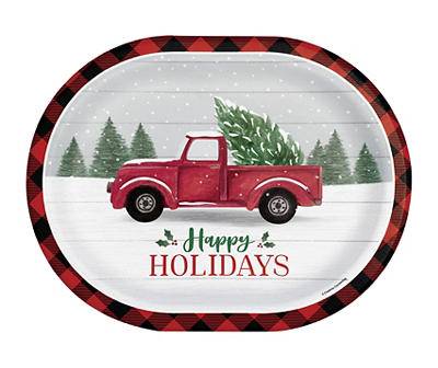 "Happy Holidays" Vintage Red Truck Paper Platter Plates, 8-Count