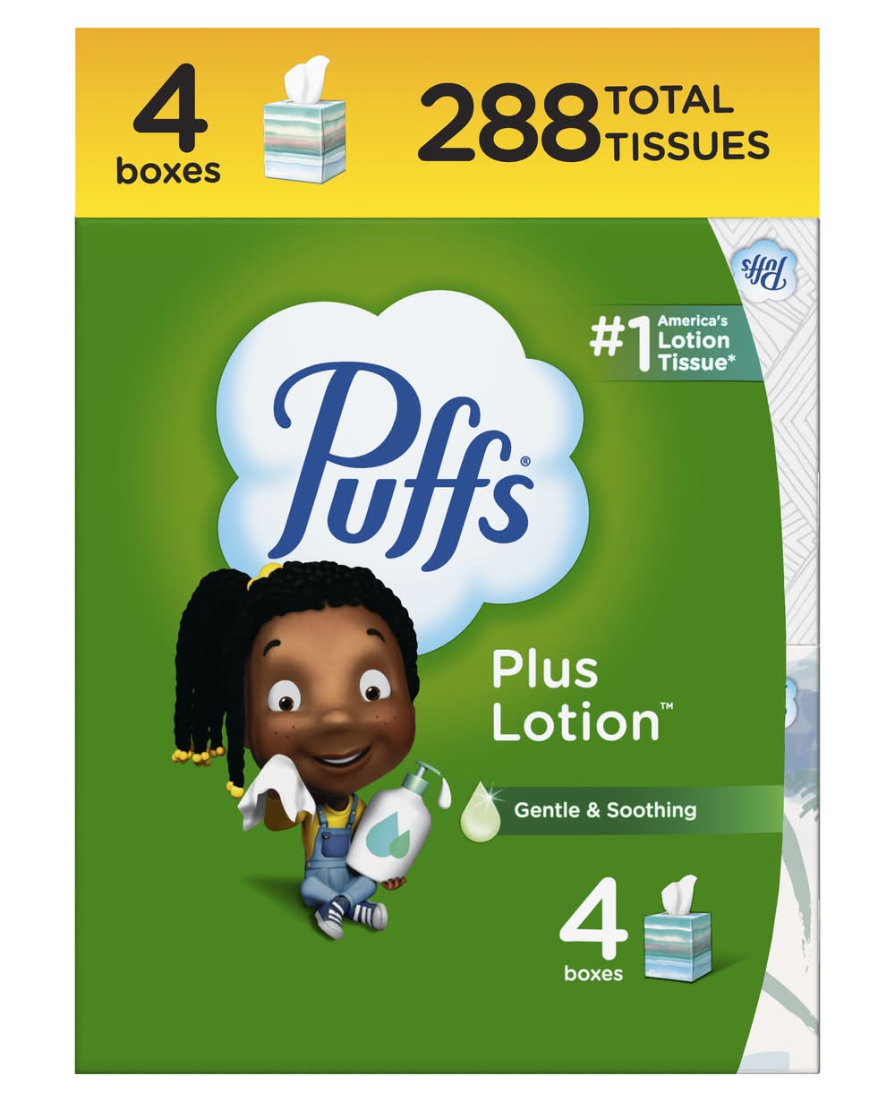 Puffs Plus Lotion Gentle & Soothing Facial Tissues (4 x 72 ct)