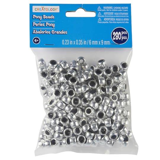 Creatology Metallic Pony Beads, 0.23 inX0.35 in, Silver (280 ct)