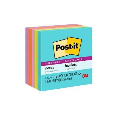 Post-It Super Sticky Notes, 3 in x 3 in, Assorted (6 ct)