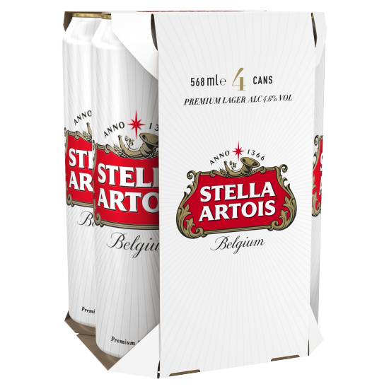 Stella Artois Belgium Premium Lager Beer Cans (4 pack, 568 ml)