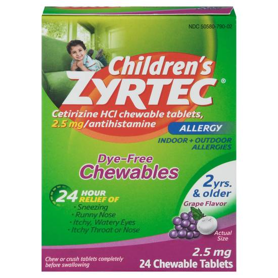 Zyrtec Childrens 24 Hour Allergy Grape Chewable 2.5 mg Tablets