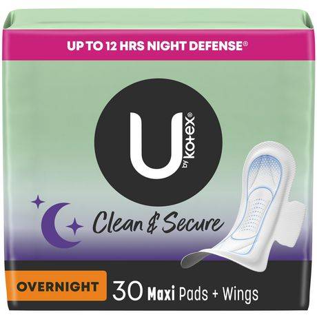 U by Kotex Clean & Secure Overnight Maxi Pads With Wings (30 ct)