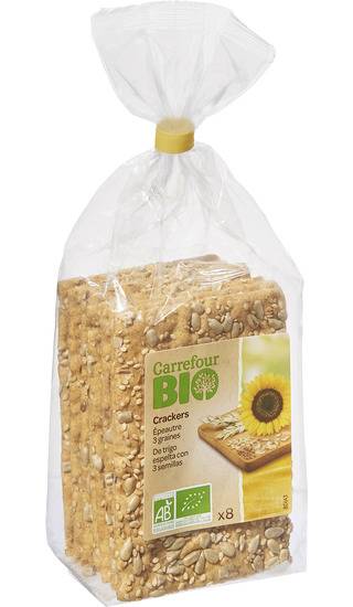 Crackers bio épeautre 3 graines CARREFOUR BIO - le paquet de 8 - 200g