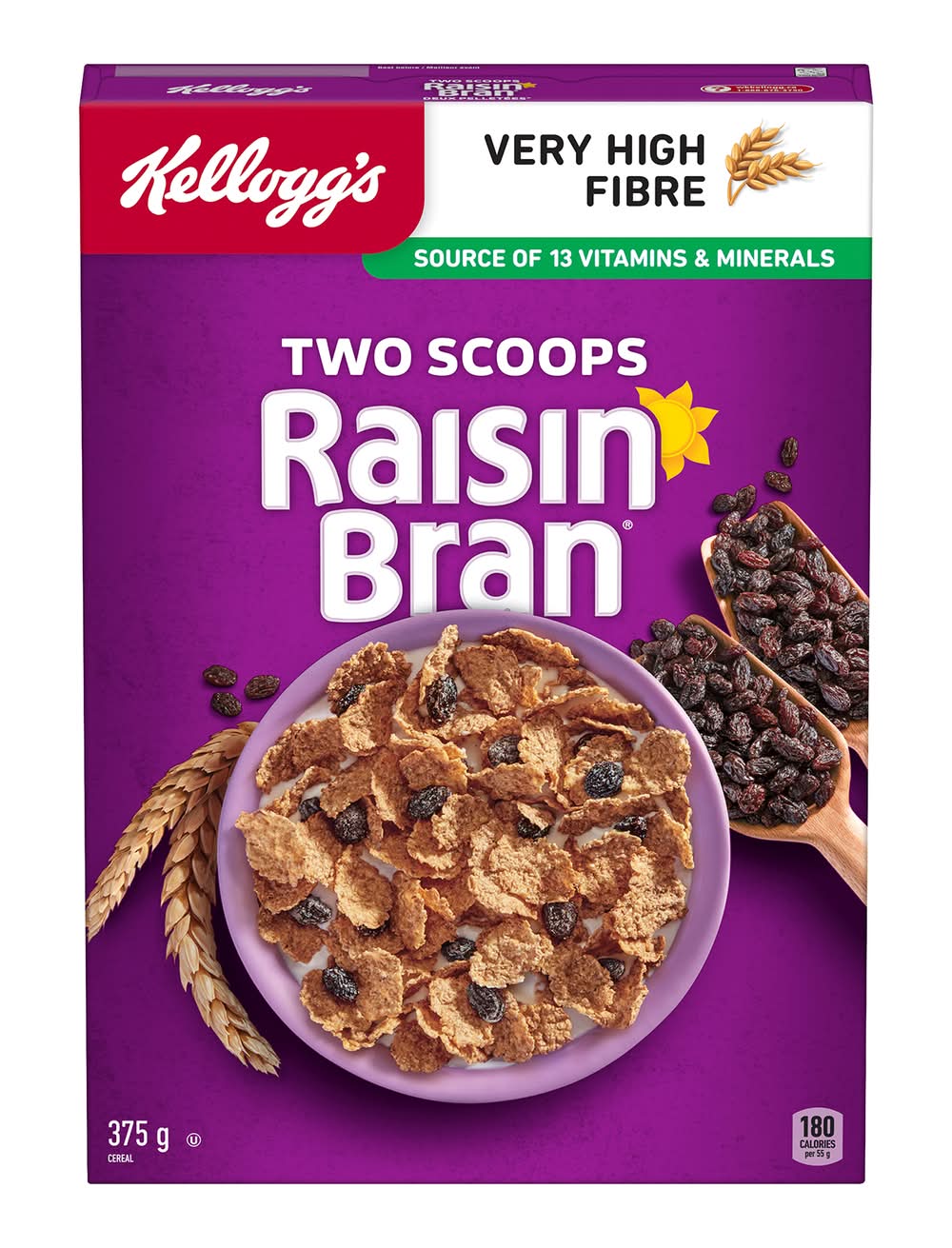 Kellogg's Two Scoops Raisin Bran Cereal (375 g)