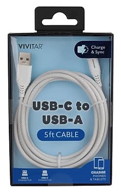 Vivitar USB-C to USB-A Charging Cable, 5 ft., White (STP5000-WHT-T35-12)