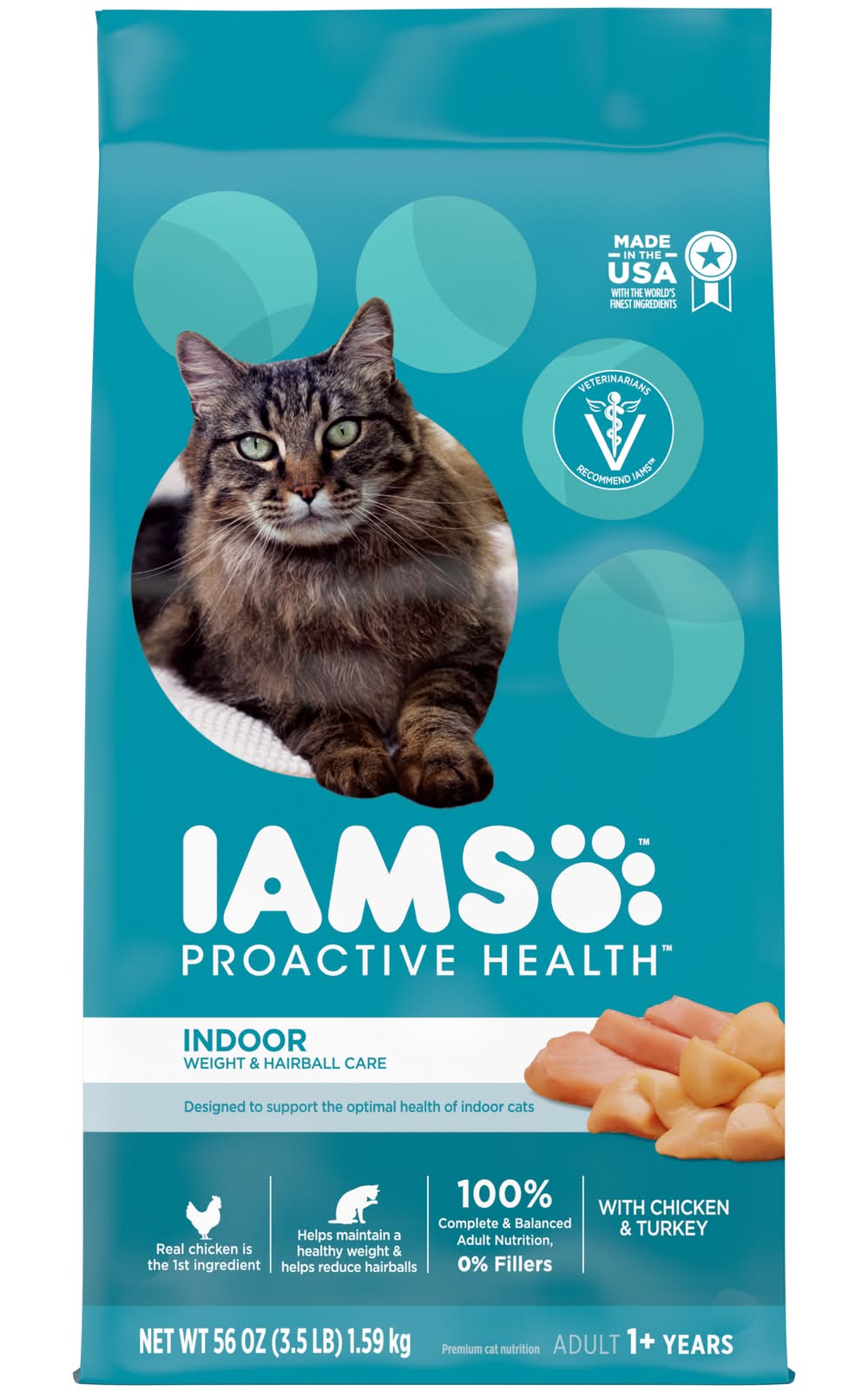 Iams Proactive Health Adult Indoor Weight Control & Hairball Care Dry Cat Food, Chicken - Turkey (56 oz)