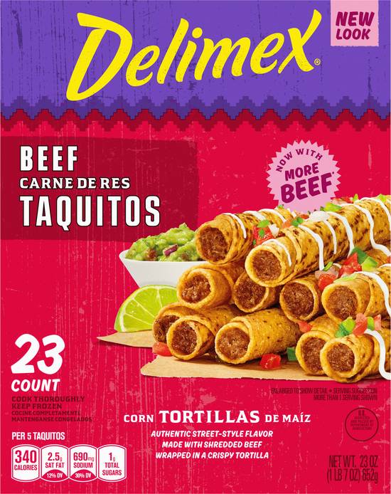 Delimex Authentic Street-Style Flavor Shredded Beef Taquitos(23 Ct)