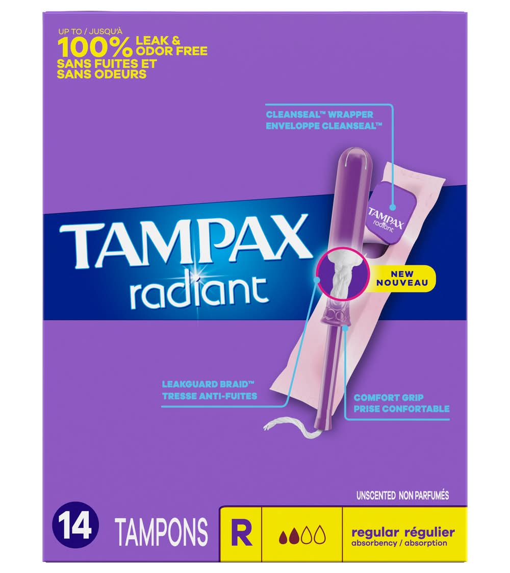 Tampax Radiant Regular Absorbency Unscented Tampons (4.8 oz, 14 ct)