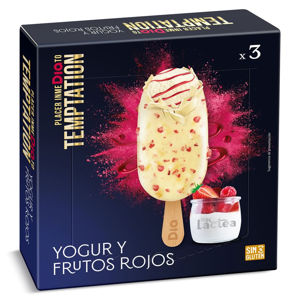 Helado Bombón Yogur Y Frutos Rojos 3 Unidades Temptation De Dia Caja 198 G