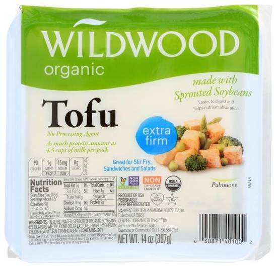 Organic Extra Firm Tofu with Sprouted Soybeans Wildwood 14 oz